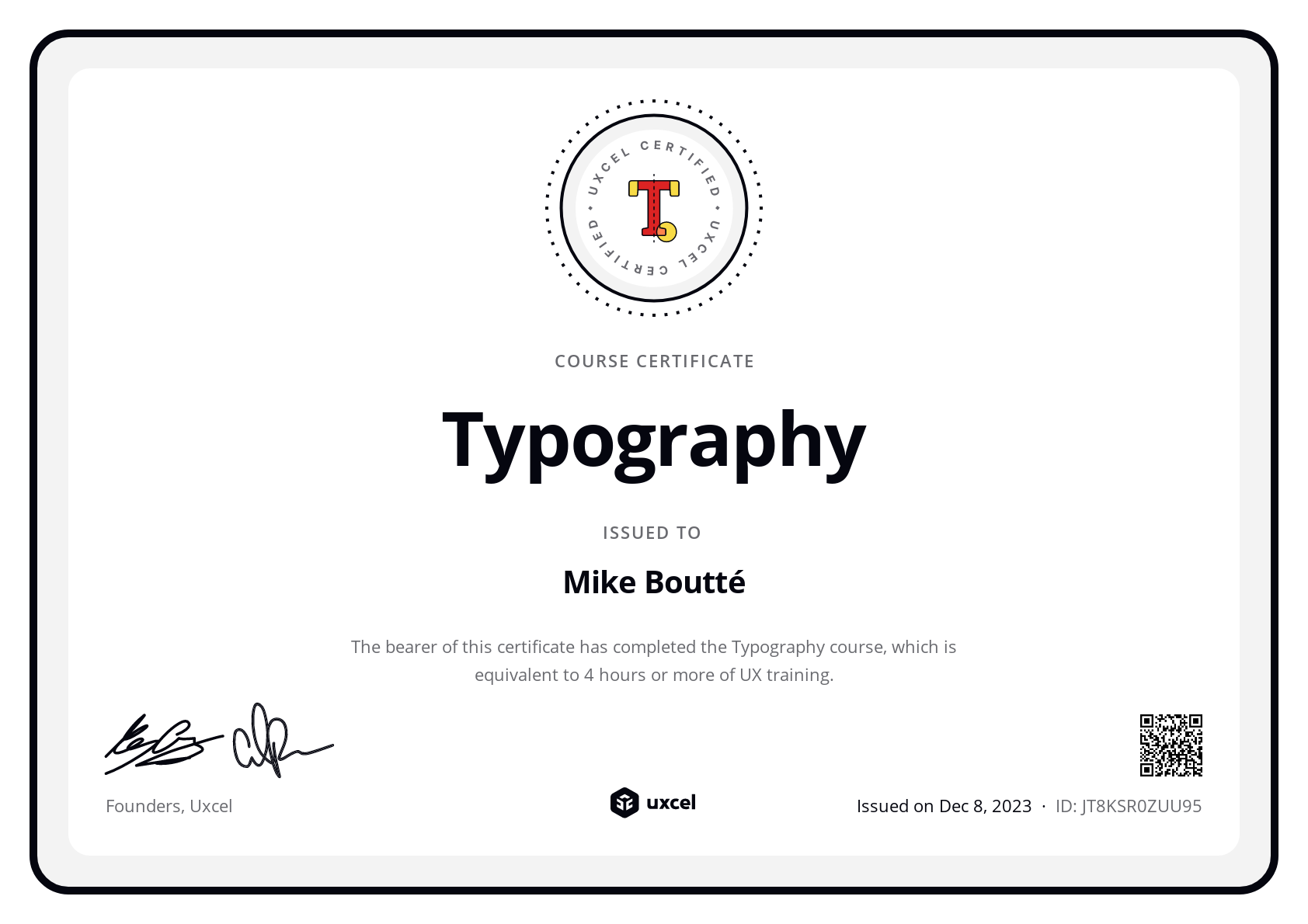 Mike Boutté's certificate